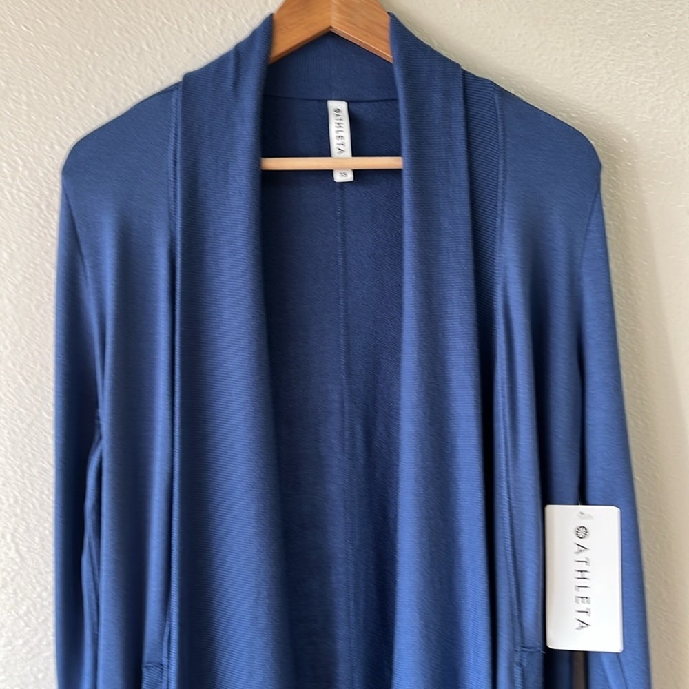 Athleta Pranayama Wrap Soft Cardigan Blue Pockets NWT XS - Picture 2 of 8